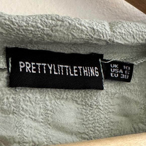 PRETTY LITTLE THING SAGE GREEN WRAP FRONT TIE BLOUSE LIGHT WEIGHT - Picture 6 of 6